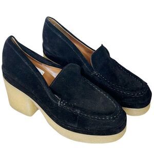 Marc Fisher Lina Platform Loafer Black Suede Leather Size 9M